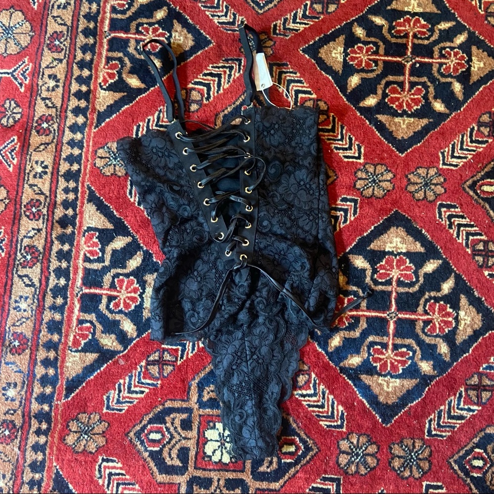 We are hah Spinster Reversible Lace Bodysuit black size small